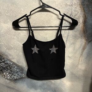 RHINESTONE BLACK SPAGHETTI STRAP TOP WITH STARS ⭐️ SIZE SMALL